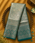 Green Kanjeevaram Silk Saree with Gold Brocade & Peacock Green-Gold Border