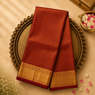 Red Silk Saree with Gold Zari Checks & Gold Border