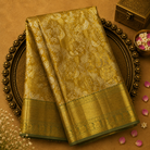 Golden Yellow Kanjeevaram Tissue Silk Saree with Zari Weave, Green-Gold Border & Green Blouse