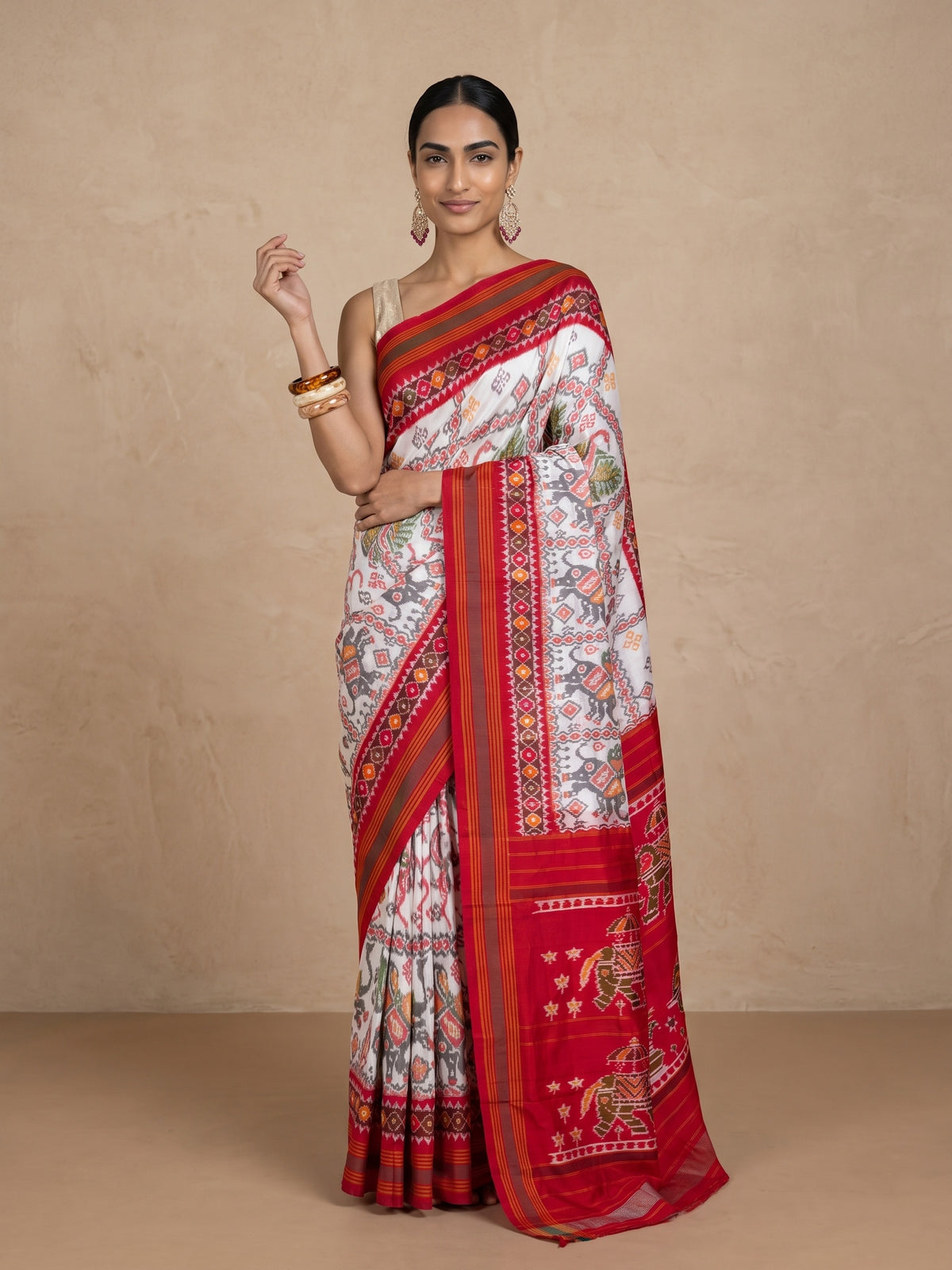 Ivory Patola Silk Saree - front pose