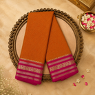 Mustard Yellow Semi Crepe Silk Saree with Gold Zari Checks, Pink-Gold Border & Pink Blouse