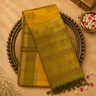 Yellow Pure Soft Silk Saree with Floral Zari & Mehendi Green-Gold Border