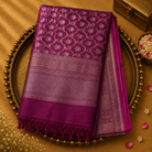 Dark Magenta Pink Organza Saree with Gold Zari Weave & Red-Gold Border