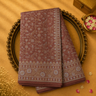 Dusky Peach Semi Banarasi Silk Saree with Floral Zari Work & Floral Border