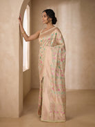 Golden Beige Banaras Georgette Saree - side standing