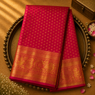 Dusky Red Pure Kanjeevaram Silk Saree with Gold Buttas & Red-Gold Border