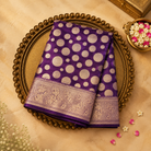 Dark Purple Soft Silk Saree with Gold Zari Dots & Floral Border