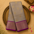 Golden Beige Kanjeevaram Silk Saree with Gold Zari Motifs & Magenta-Gold Border