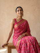 Reddish Maroon Patola Silk Saree - seated portrait