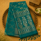 Teal Green Pure Soft Silk Saree with Zari Weave & Gold Border