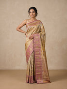 Golden Pure Kanjivaram Silk Saree - front standing