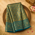Light Green Kanjeevaram Tissue Silk Saree with Floral Zari, Teal-Gold Border & Teal Blouse