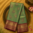 Light Green Kanjeevaram Tissue Silk Saree with Floral Design & Magenta Border