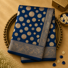 Dark Royal Blue Banarasi Silk Saree with Gold Zari Dots & Zari Border