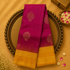 Dark Pink Silk Saree with Gold Zari Motifs & Yellow Border