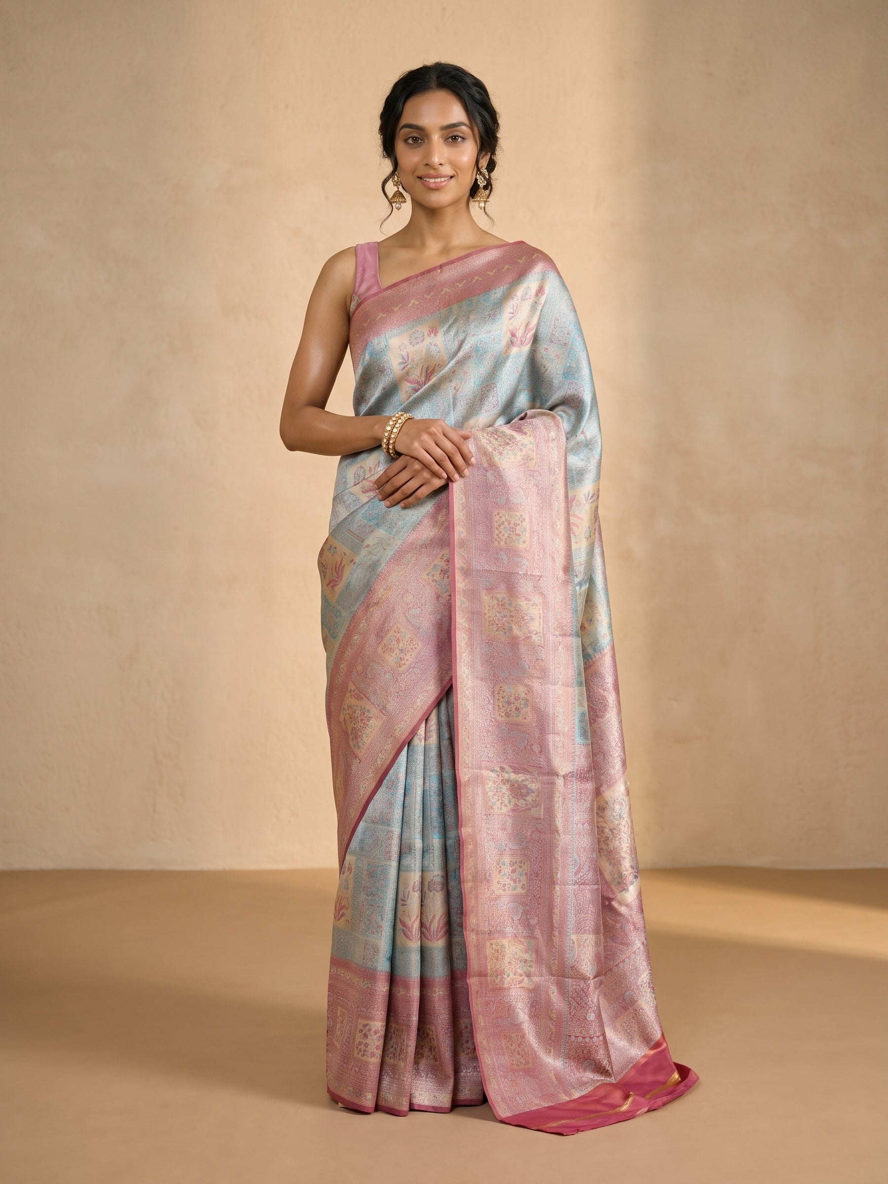 Powder Blue Banaras Georgette Saree - front pose