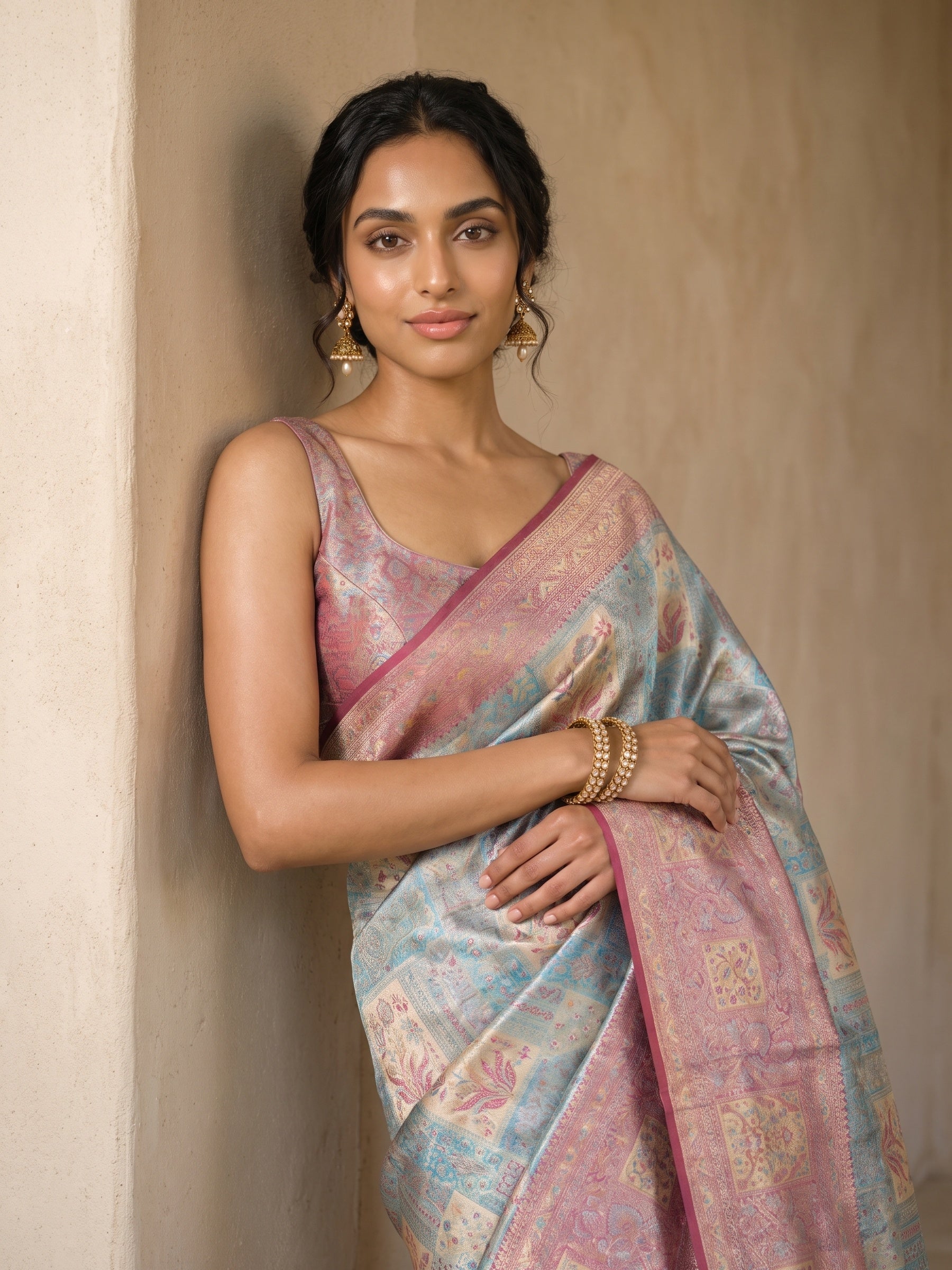 Powder Blue Banaras Georgette Saree - portrait