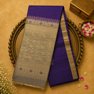 Dark Purple Soft Silk Saree with Broad Gold-Toned Zari and Plain Gold Traditional Border