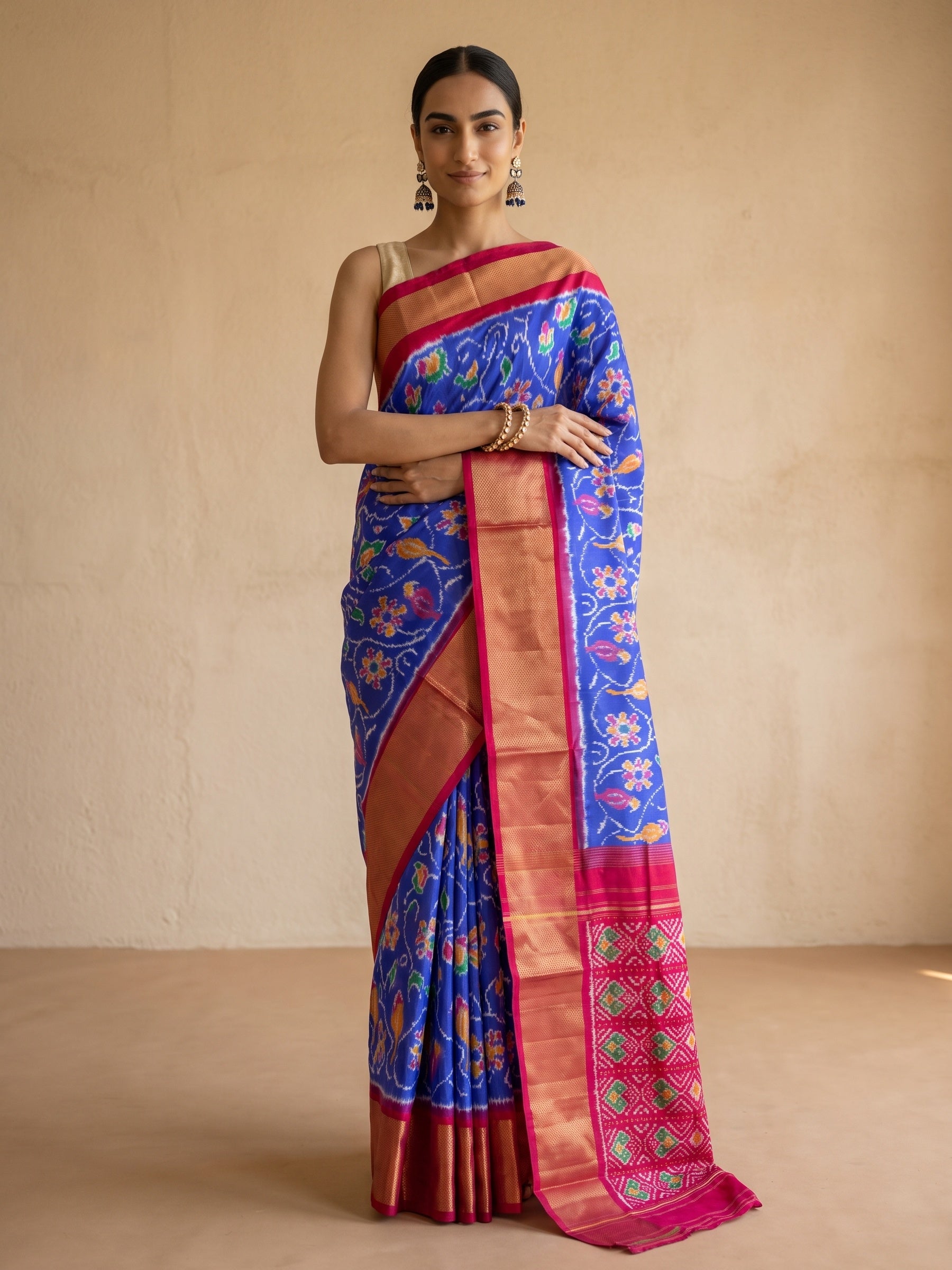 Royal Blue Patola Silk Saree - front pose