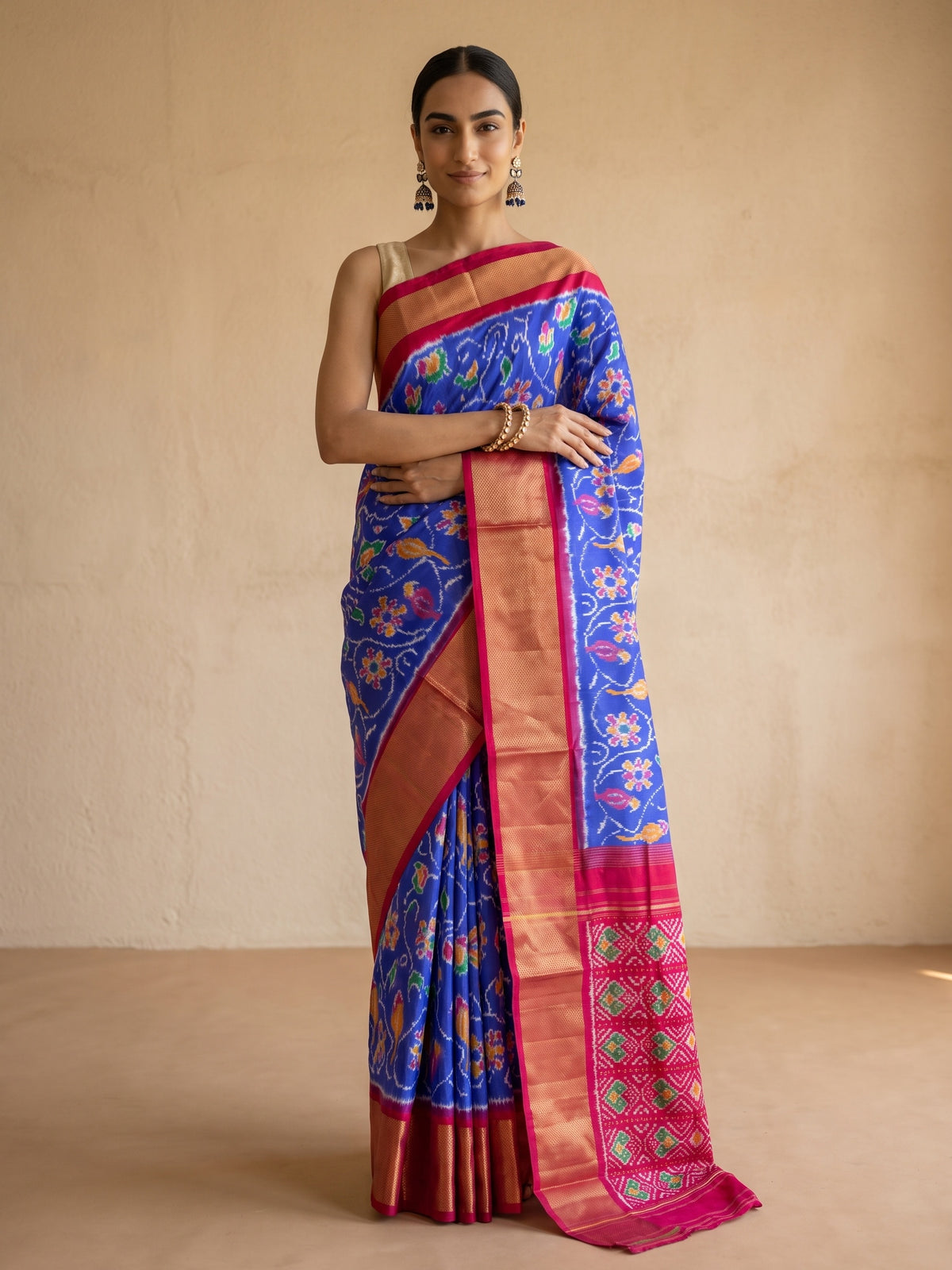 Royal Blue Patola Silk Saree - front pose