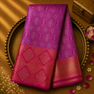 Royal Purple Pure Kanjeevaram Silk Saree with Gold Zari & Orange-Pink Border