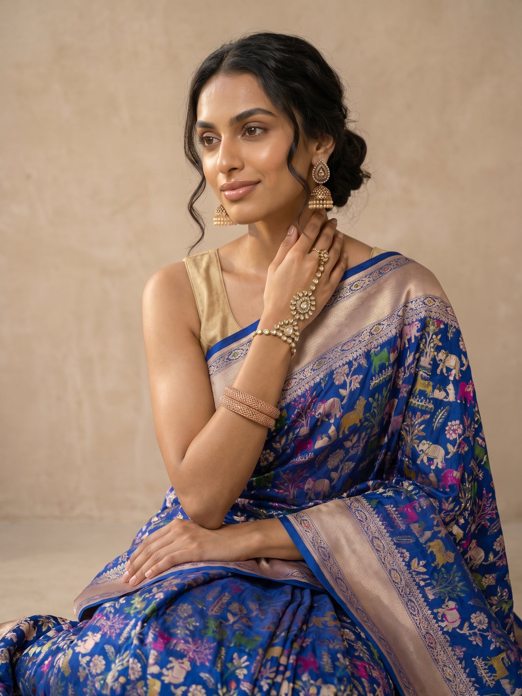 Royal Blue Patola Silk Saree - portrait