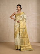 Ivory Pure Kanjivaram Silk Saree - front standing