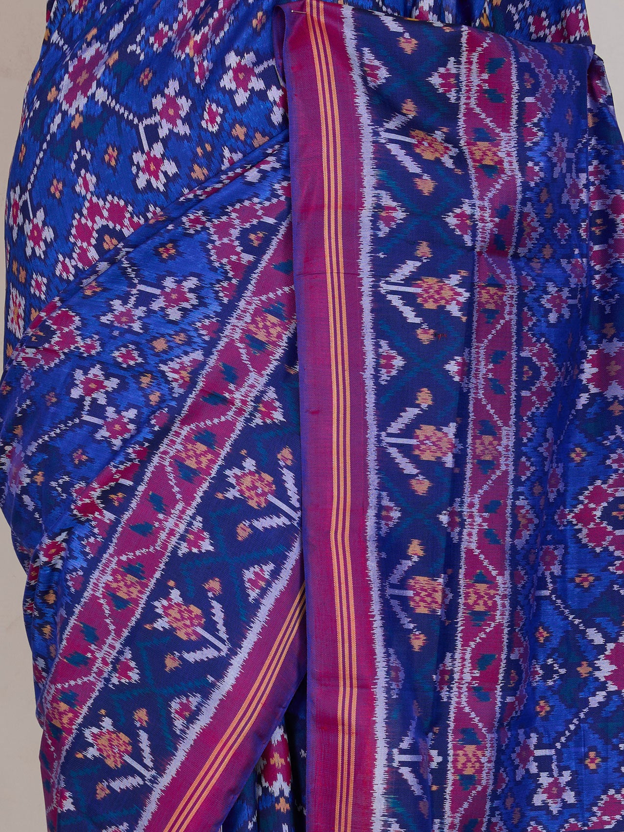 Blue Patola Silk Saree - fabric detail