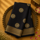 Black Banarasi Saree with Gold Zari Buttas & Gold Border