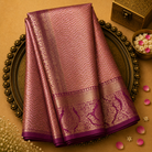 Golden Light Orange Silk Saree with Zigzag Weave, Dark Pink-Gold Border