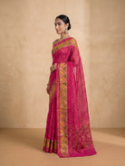 Neon Pink Ikat Silk Saree - side standing
