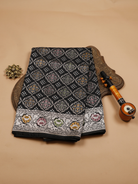 Black Semi Banarasi Silk Saree with Dense Floral Zari Weave & Detailed Floral Zari Border