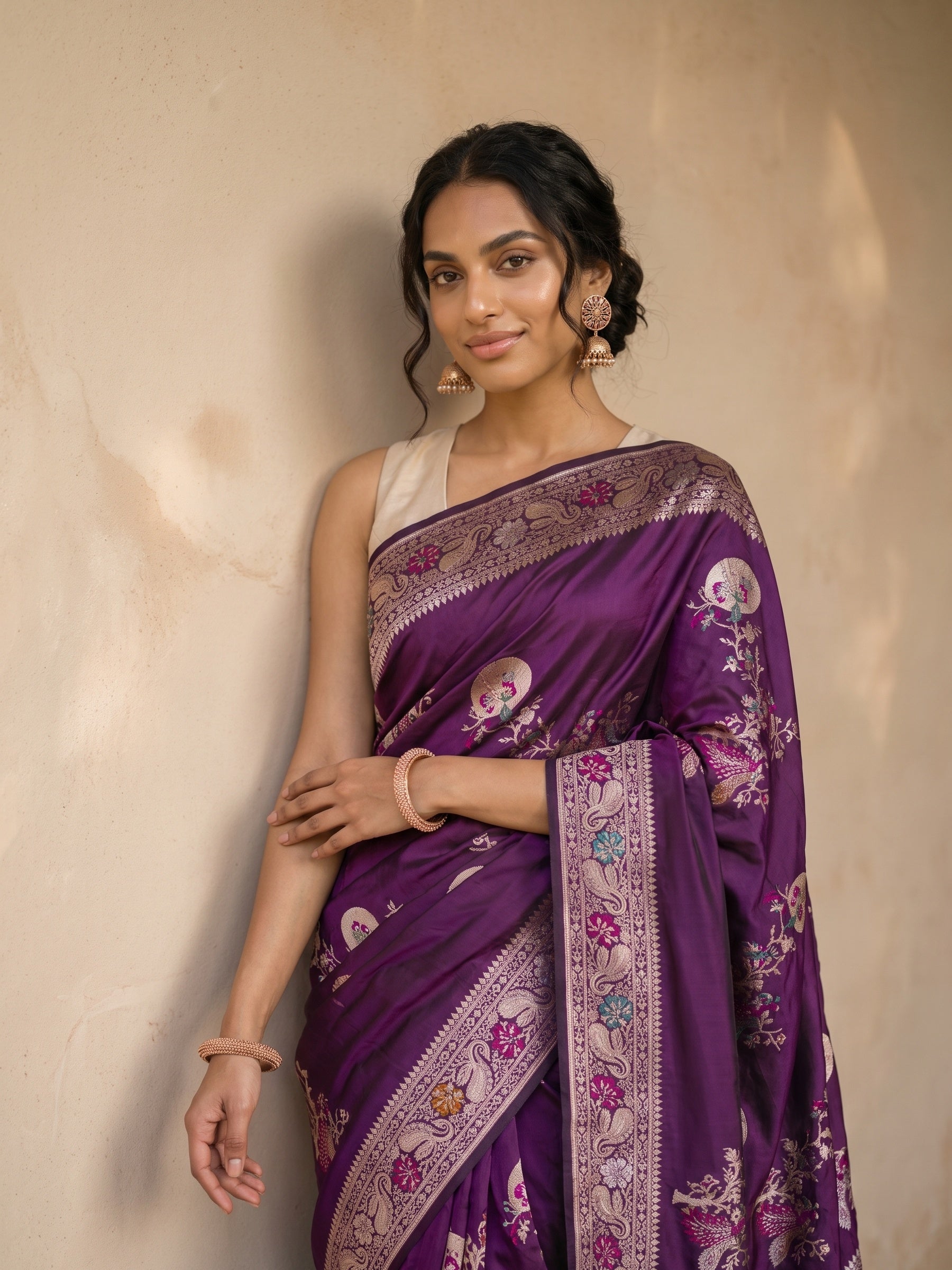 Purple Banaras Georgette Saree - portrait
