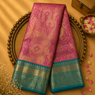 Pink Pure Kanjivaram Tissue Silk Saree with Gold Zari Weave & Blue-Gold Border