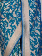 Peacock Blue Banaras Georgette Saree - fabric detail