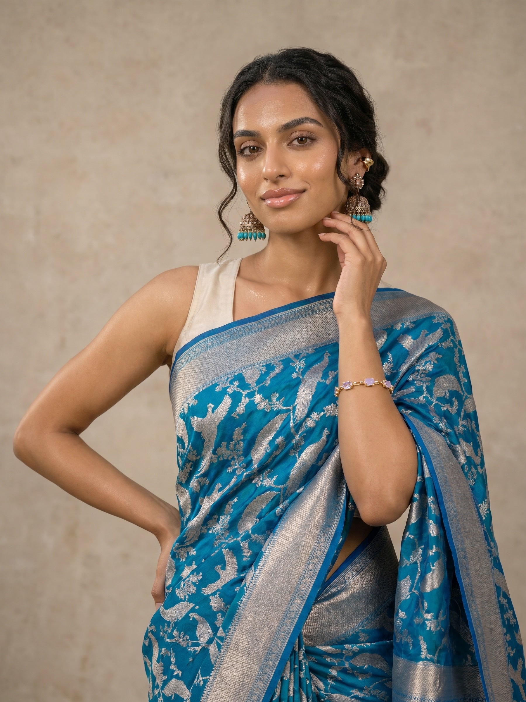Peacock Blue Banaras Georgette Saree - portrait