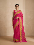 Neon Pink Ikat Silk Saree - front pose
