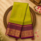 Bright Green Kanjeevaram Silk Saree with Gold Zari Buttas & Purple-Gold Border