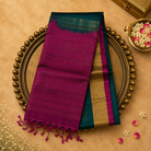 Dark Green Pure Soft Silk Saree with Zari Motifs, Magenta Pallu & Blouse
