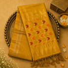 Mustard Yellow Pure Silk Saree with Gold Zari Lines & Running Blouse
