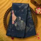 Dark Blue Tussar Mulberry Silk Fancy Saree with Floral Motifs