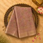 Baby Pink Kota Cotton Saree with Floral Embroidery, Gold Zari Border & Running Blouse
