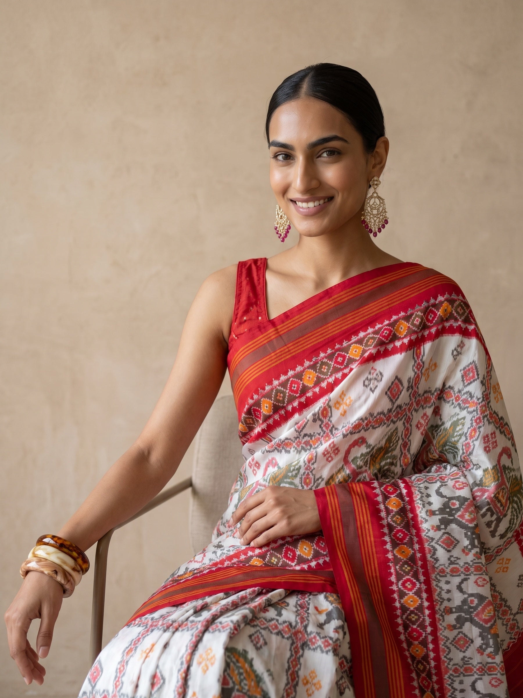 Ivory Patola Silk Saree - seated portrait