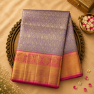 Light Lavender Tissue Silk Saree with Gold Zari Work & Pink-Gold Border