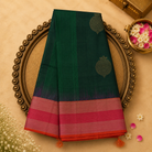 Dark Green Silk Saree with Gold Zari Buttas & Pink-Gold Border