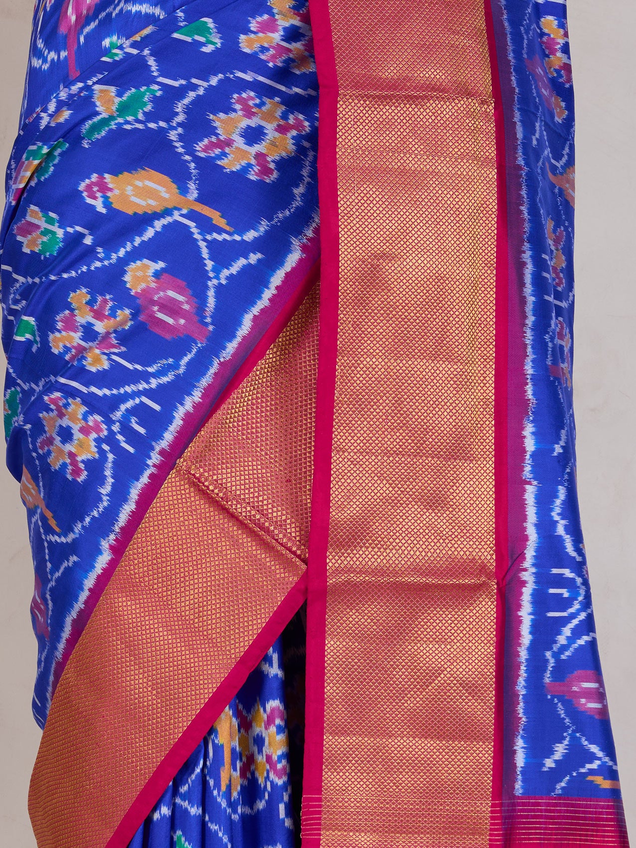 Royal Blue Patola Silk Saree - fabric detail