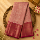 Baby Pink Pure Kanjeevaram Silk Saree with Pink Zari Work & Dark Pink-Gold Border