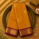 Mustard Yellow Kanjeevaram Silk Saree with Zari Checks & Mango Motifs
