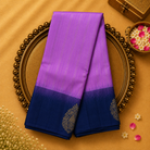 Orchid Purple Silk Saree with Vertical Zari Lines & Dark Blue Border