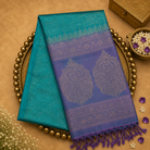 Teal Green Pure Soft Silk Saree with Zari Weave, Purple Pallu & Blouse